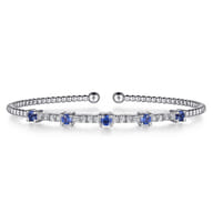 14K White Gold Bujukan Diamond and Blue Sapphire Cuff Bracelet