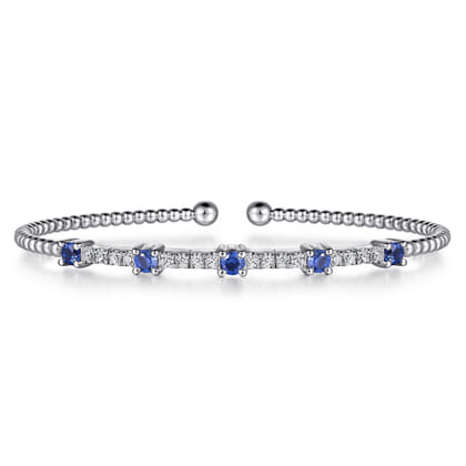 14K White Gold Bujukan Diamond and Blue Sapphire Cuff Bracelet