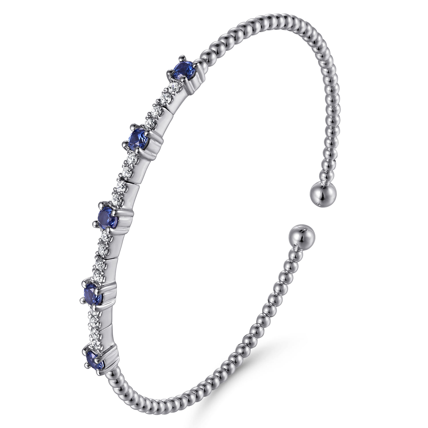 14K White Gold Bujukan Diamond and Blue Sapphire Cuff Bracelet - 0.29 ct - Shot 1