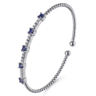 14K White Gold Bujukan Diamond and Blue Sapphire Cuff Bracelet