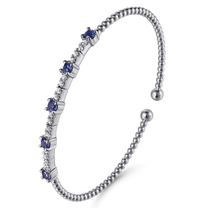 14K White Gold Bujukan Diamond and Blue Sapphire Cuff Bracelet