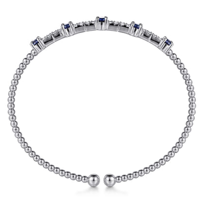 14K White Gold Bujukan Diamond and Blue Sapphire Cuff Bracelet