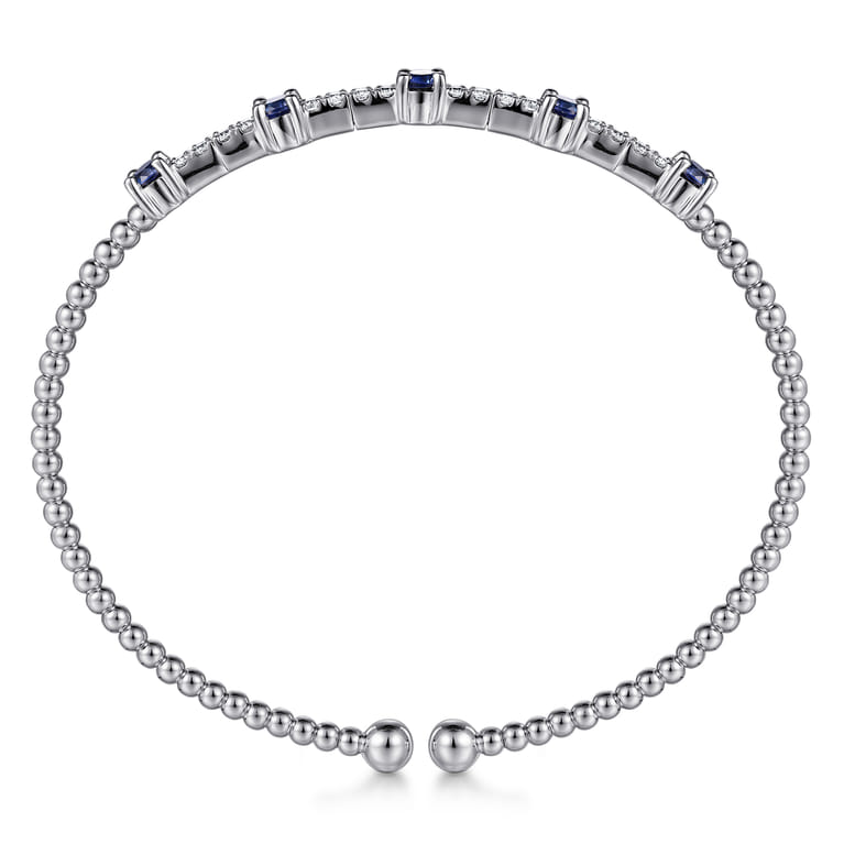 14K White Gold Bujukan Diamond and Blue Sapphire Cuff Bracelet - 0.29 ct - Shot 2