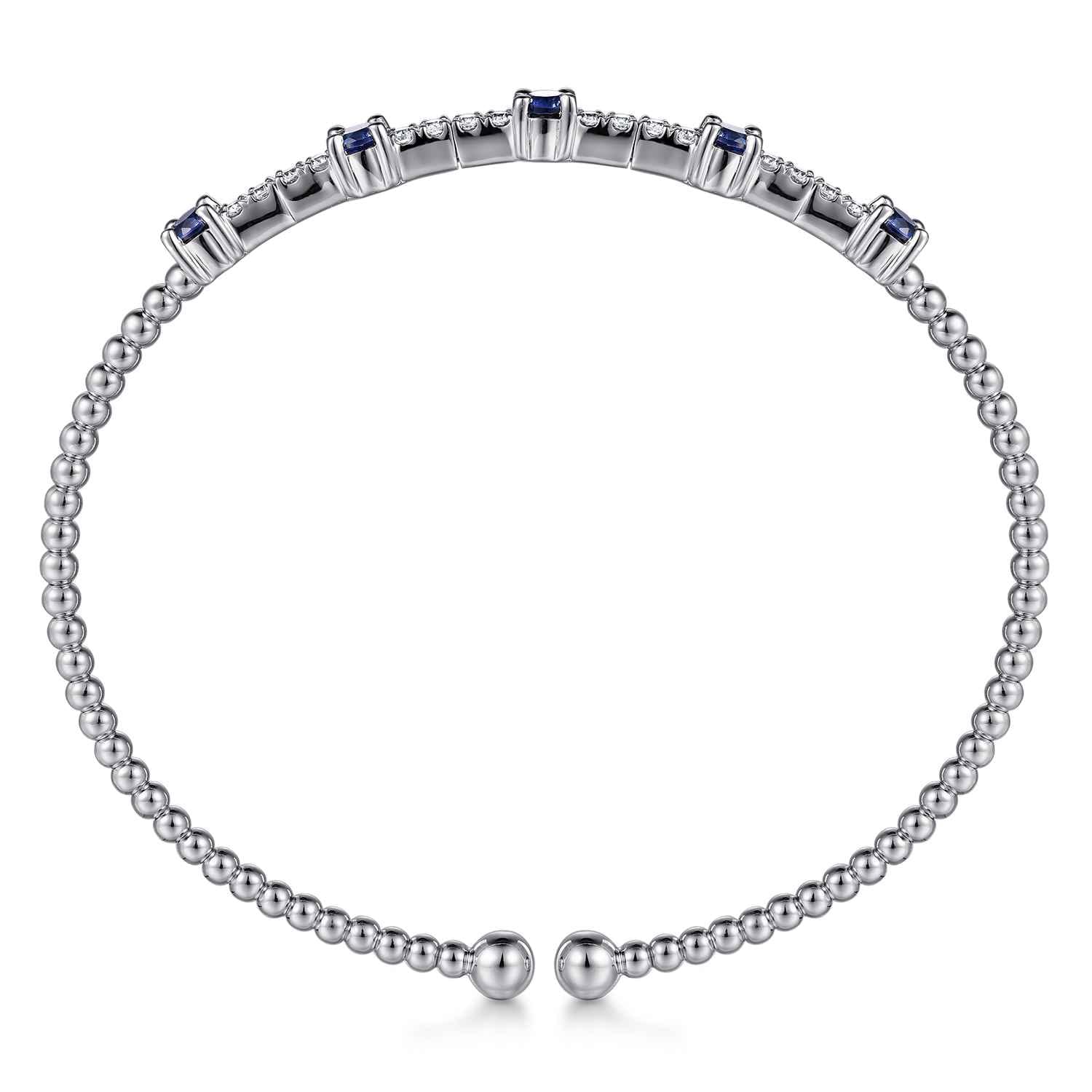 14K White Gold Bujukan Diamond and Blue Sapphire Cuff Bracelet - 0.29 ct - Shot 3