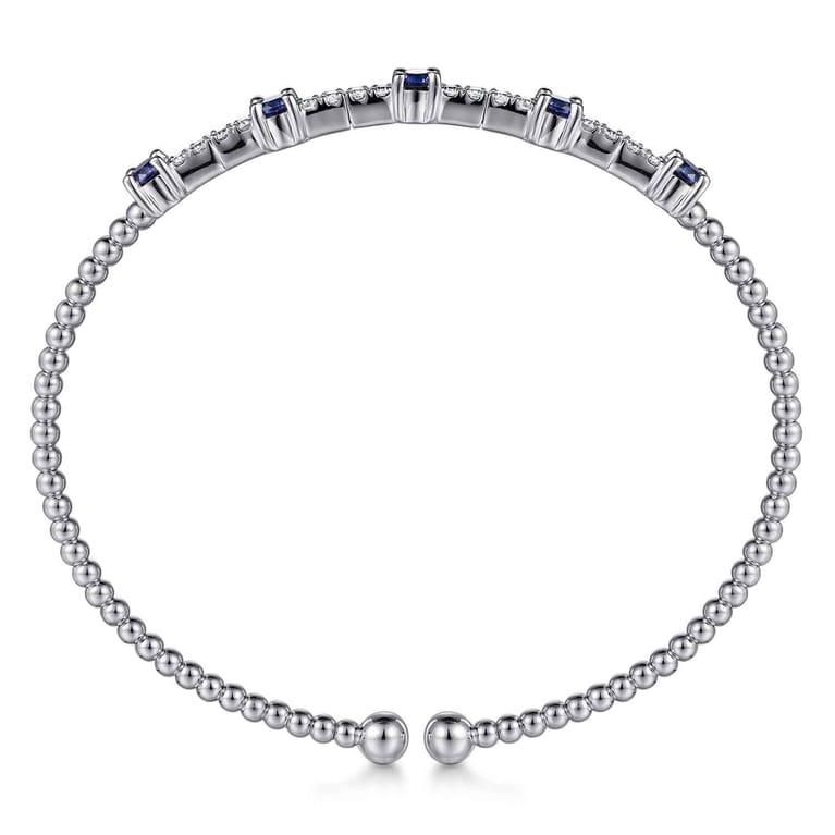 14K White Gold Bujukan Diamond and Blue Sapphire Cuff Bracelet - 0.29 ct - Shot 3