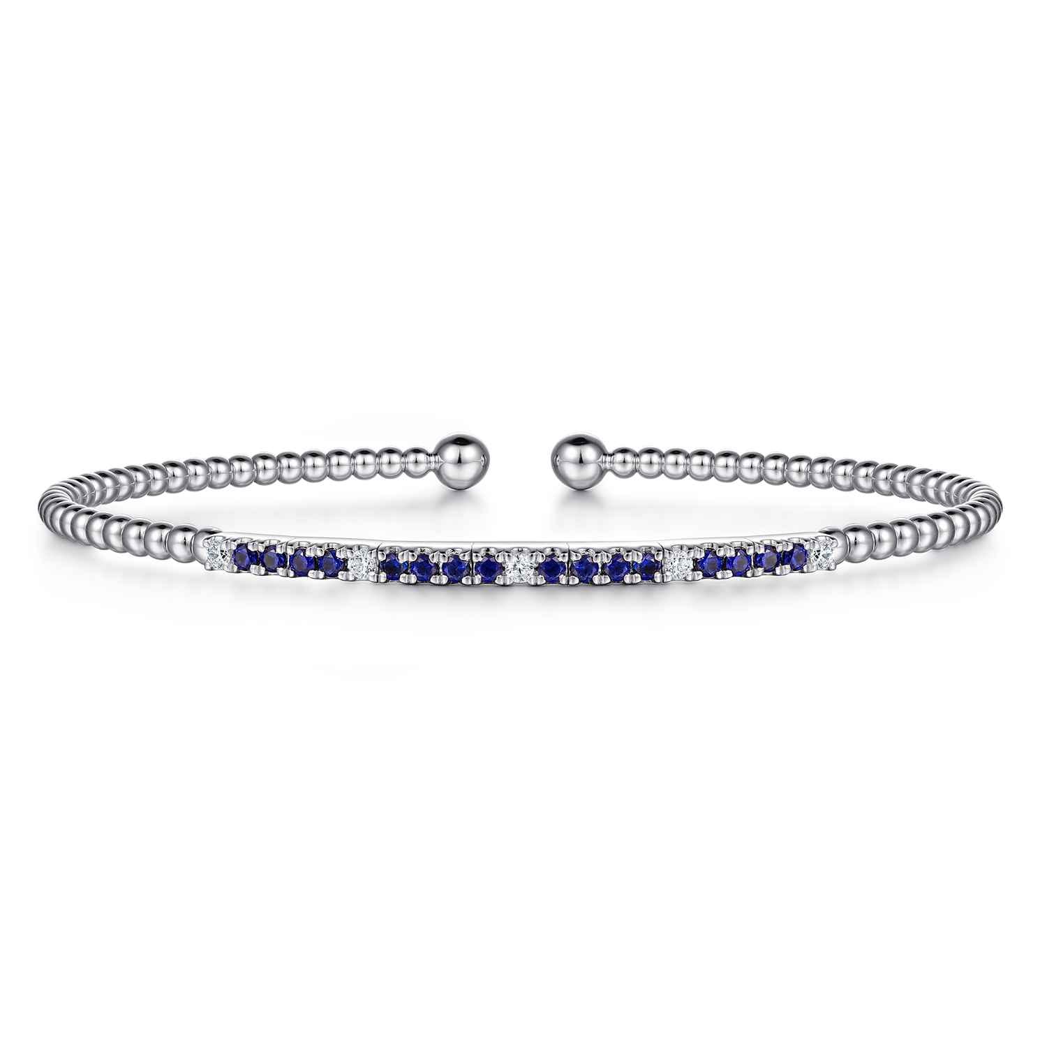 14K White Gold Bujukan Diamond and Blue Sapphire Split Bangle - 0.09 ct - Shot 1