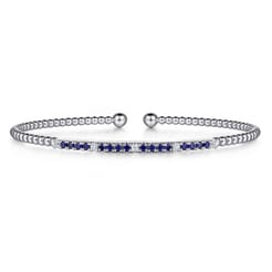 14K White Gold Bujukan Diamond and Blue Sapphire Split Bangle