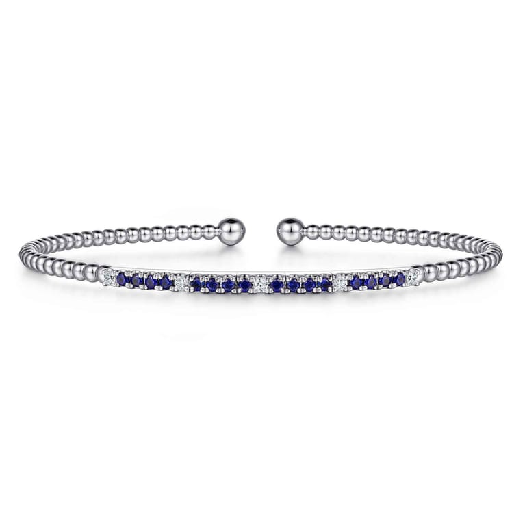 14K White Gold Bujukan Diamond and Blue Sapphire Split Bangle - 0.09 ct - Shot 1