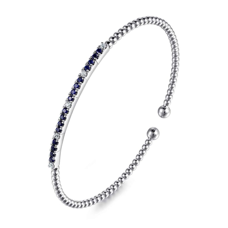 14K White Gold Bujukan Diamond and Blue Sapphire Split Bangle - 0.09 ct - Shot 2