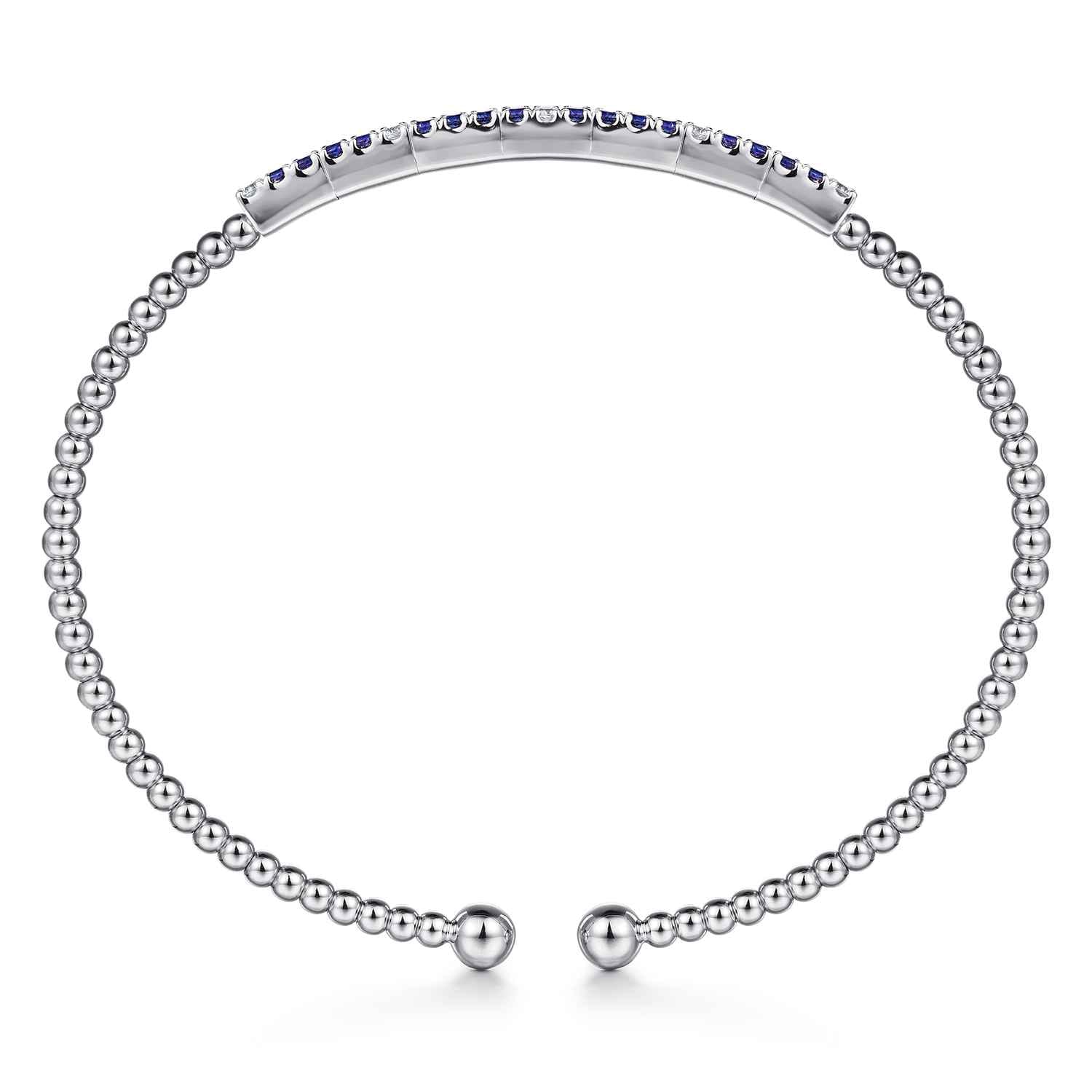 14K White Gold Bujukan Diamond and Blue Sapphire Split Bangle - 0.09 ct - Shot 3