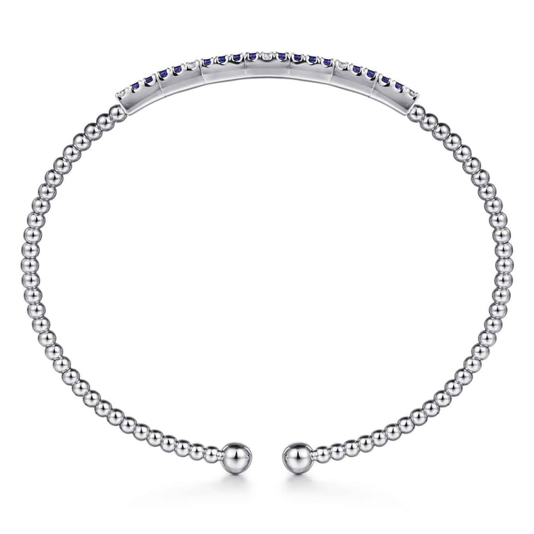 14K White Gold Bujukan Diamond and Blue Sapphire Split Bangle - 0.09 ct - Shot 3