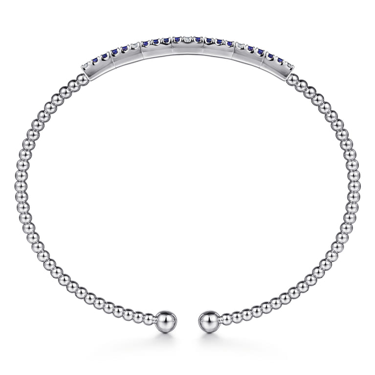 14K White Gold Bujukan Diamond and Blue Sapphire Split Bangle - 0.09 ct - Shot 3