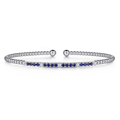 14K White Gold Bujukan Diamond and Blue Sapphire Split Bangle