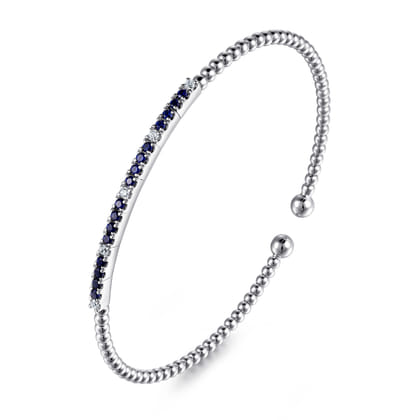 14K White Gold Bujukan Diamond and Blue Sapphire Split Bangle