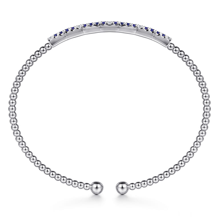 14K White Gold Bujukan Diamond and Blue Sapphire Split Bangle - 0.09 ct - Shot 3