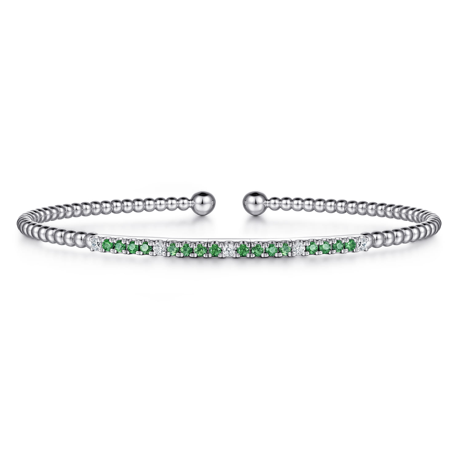 14K White Gold Bujukan Diamond and Emerald Split Bangle - 0.09 ct - Shot 1