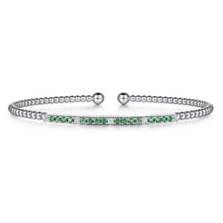 14K White Gold Bujukan Diamond and Emerald Split Bangle