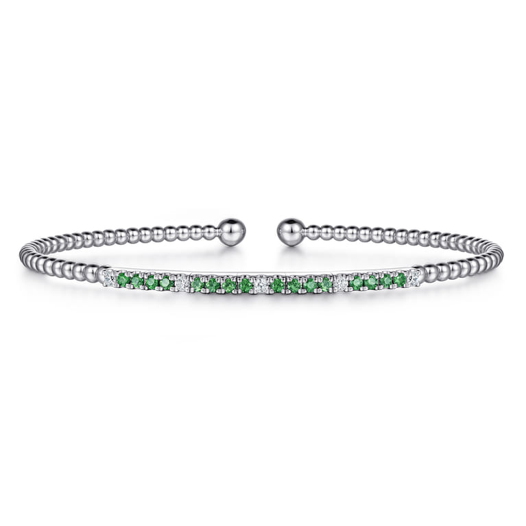 14K White Gold Bujukan Diamond and Emerald Split Bangle - 0.09 ct - Shot 1
