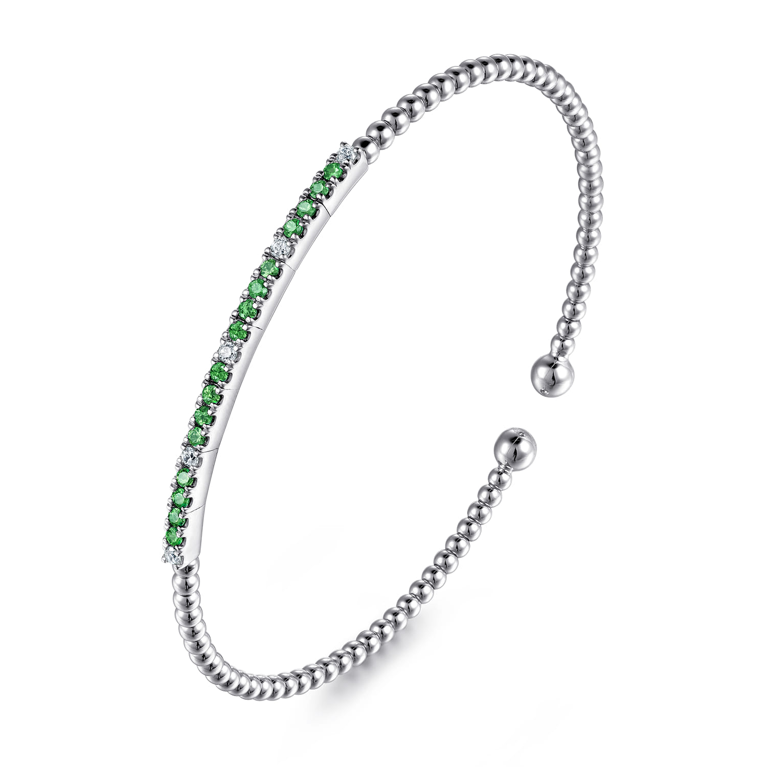 14K White Gold Bujukan Diamond and Emerald Split Bangle - 0.09 ct - Shot 2