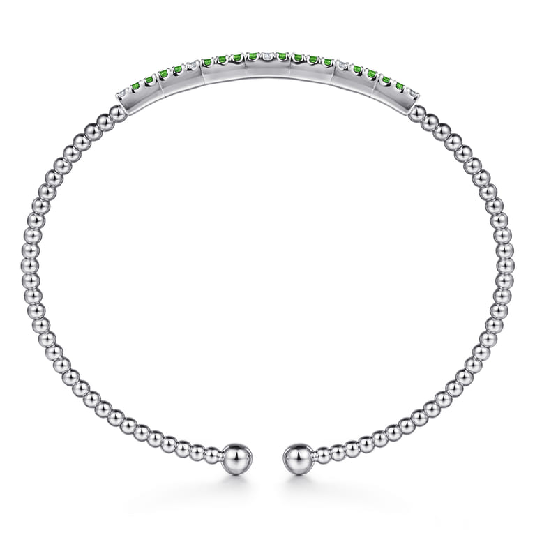 14K White Gold Bujukan Diamond and Emerald Split Bangle - 0.09 ct - Shot 3