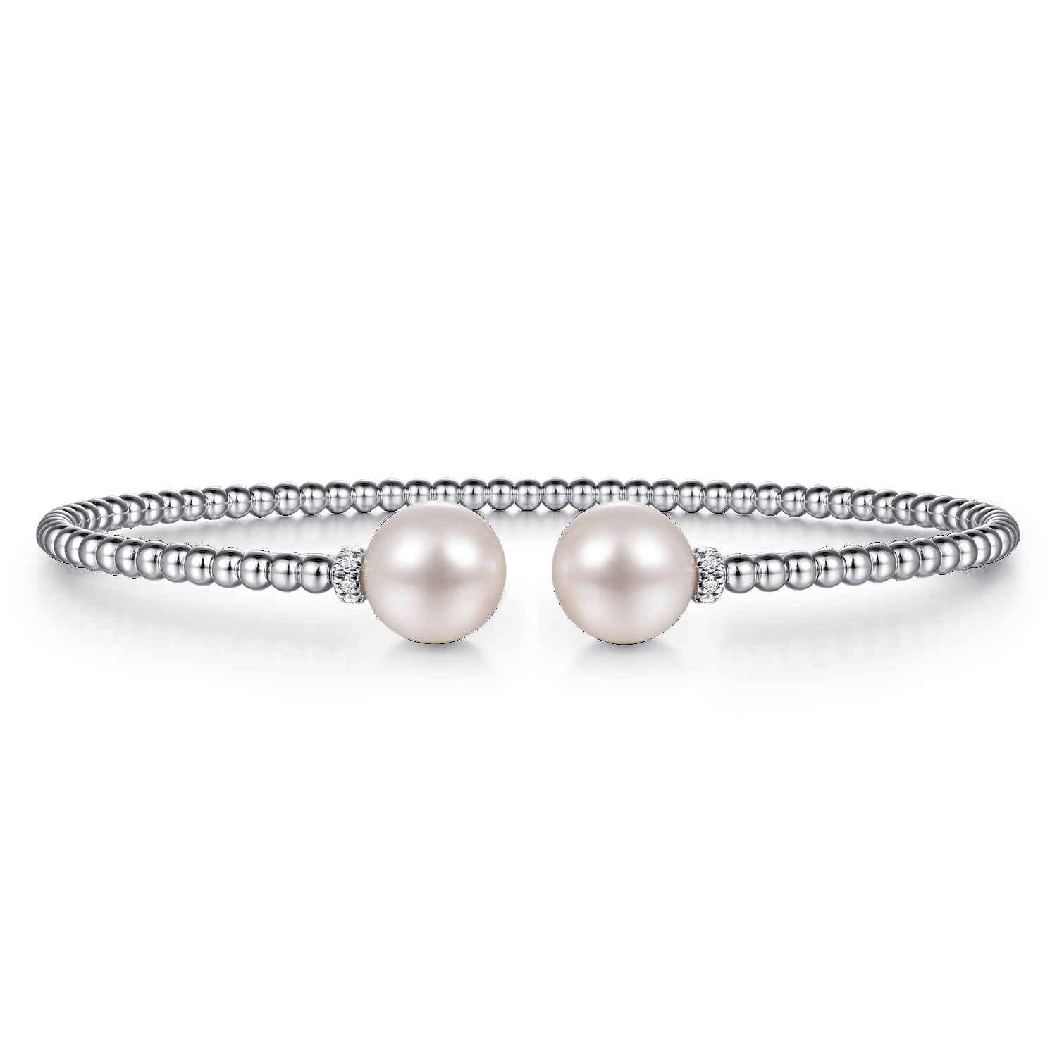 14K White Gold Bujukan Diamond and Pearl Split Bangle - 0.05 ct - Shot 1