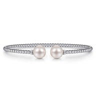 14K White Gold Bujukan Diamond and Pearl Split Bangle