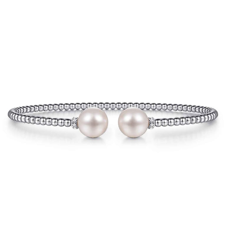 14K White Gold Bujukan Diamond and Pearl Split Bangle - 0.05 ct - Shot 1