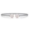 14K White Gold Bujukan Diamond and Pearl Split Bangle - 0.05 ct