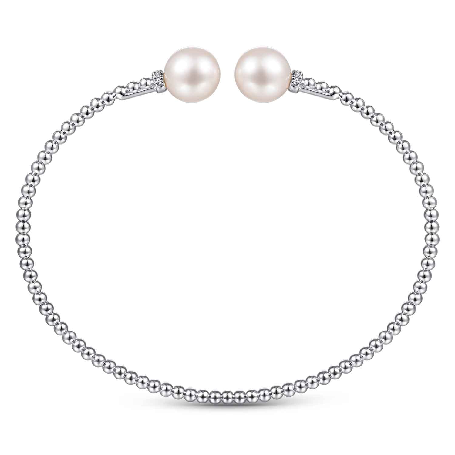 14K White Gold Bujukan Diamond and Pearl Split Bangle - 0.05 ct - Shot 3