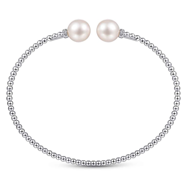 14K White Gold Bujukan Diamond and Pearl Split Bangle - 0.05 ct - Shot 3