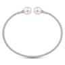 14K White Gold Bujukan Diamond and Pearl Split Bangle - 0.05 ct