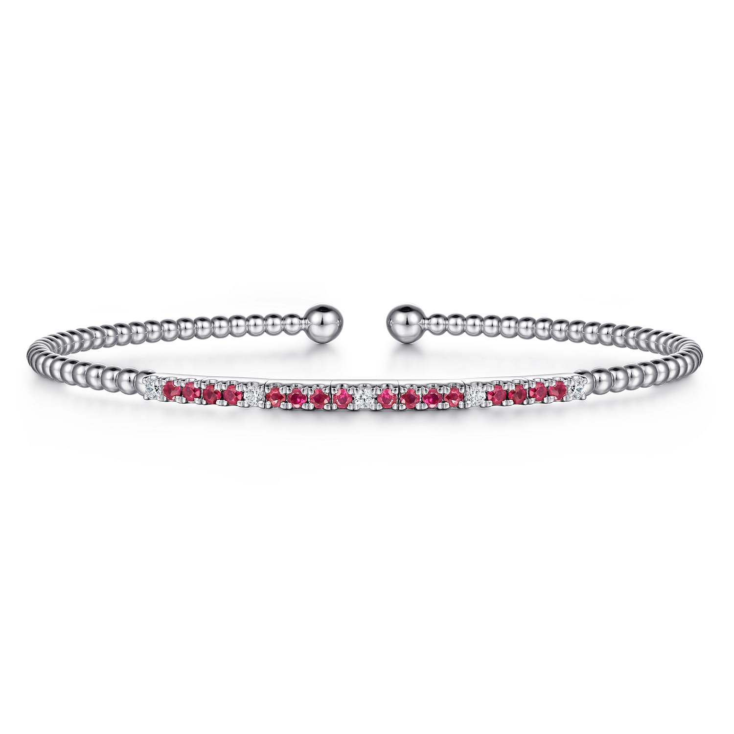 14K White Gold Bujukan Diamond and Ruby Split Bangle - 0.09 ct - Shot 1