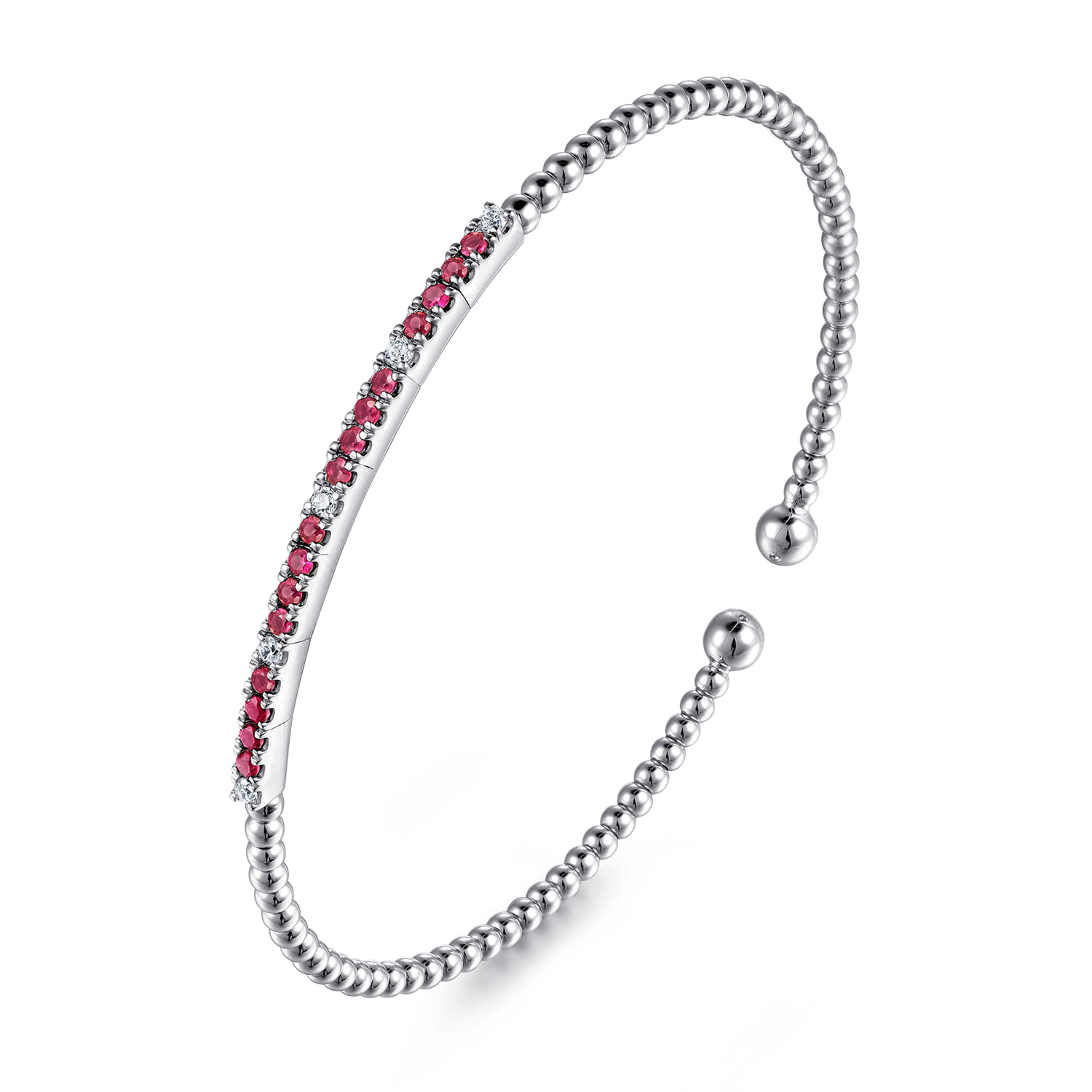 14K White Gold Bujukan Diamond and Ruby Split Bangle - 0.09 ct - Shot 2