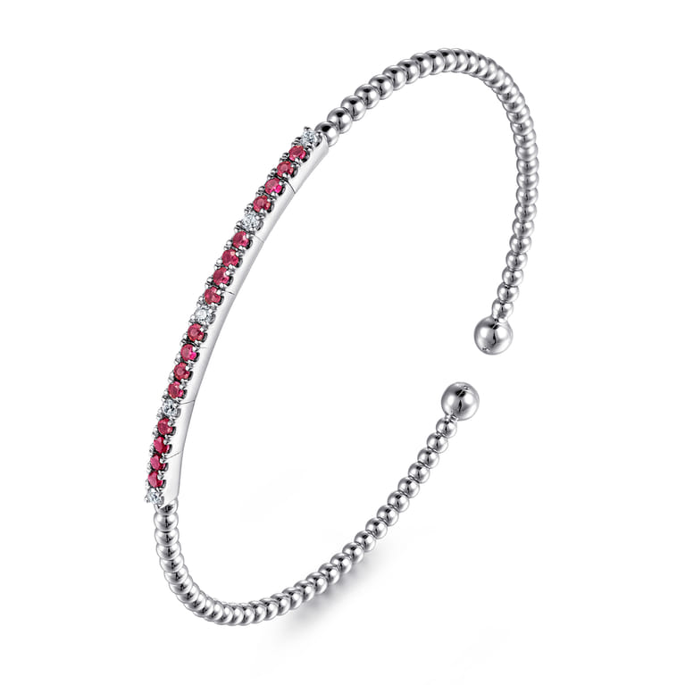 14K White Gold Bujukan Diamond and Ruby Split Bangle - 0.09 ct - Shot 2