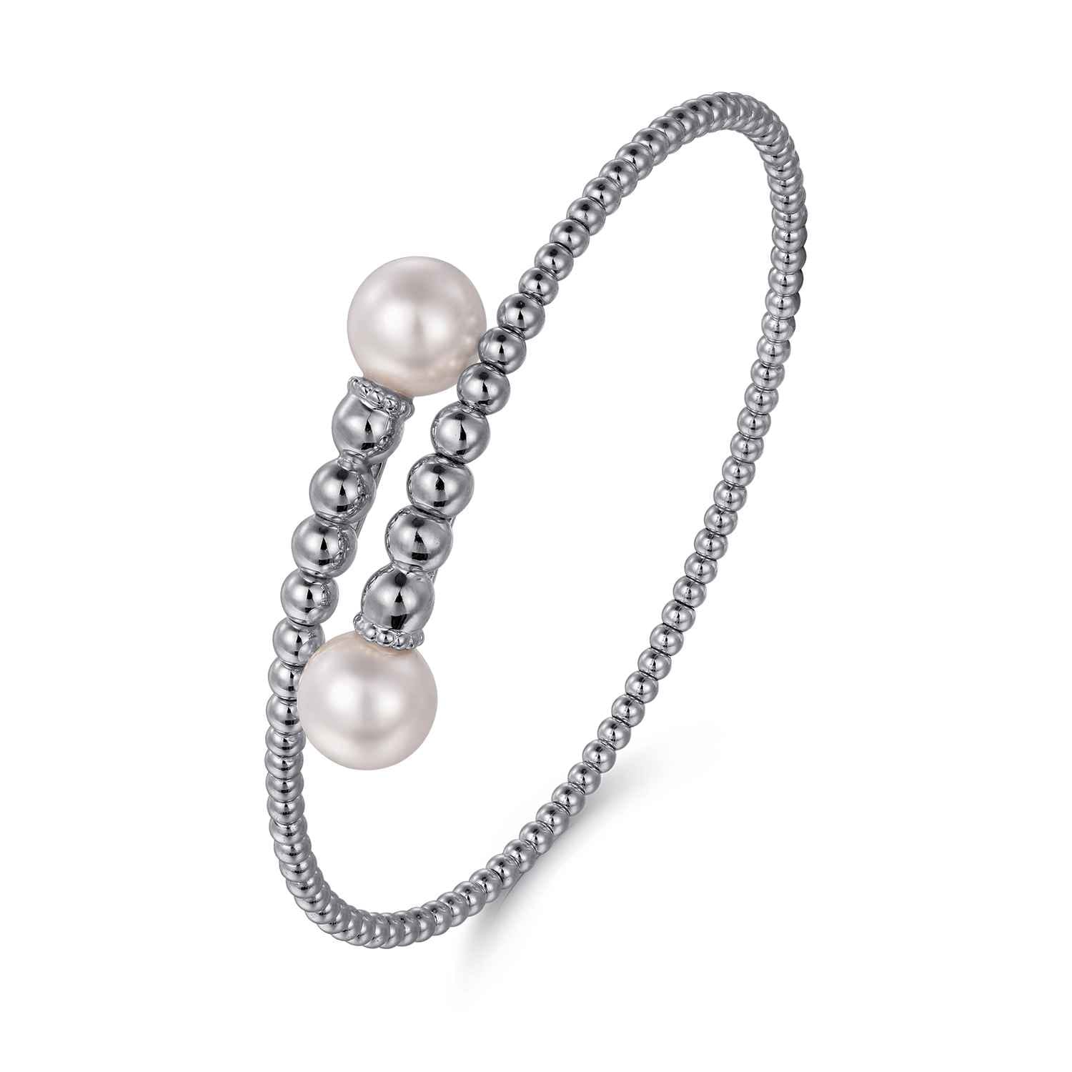 14K White Gold Bujukan Fresh Water Pearl Bangle - Shot 2