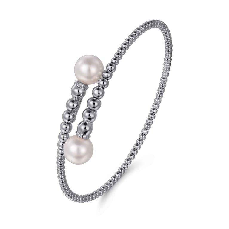 14K White Gold Bujukan Fresh Water Pearl Bangle - Shot 2