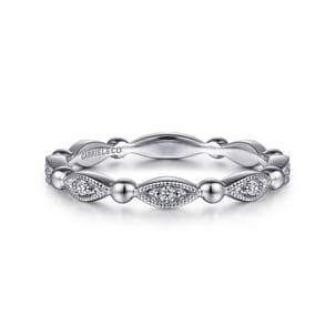 14K White Gold Bujukan Marquise Station Diamond Stackable Ring