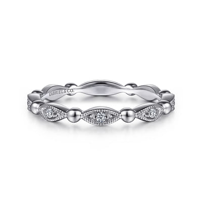 14K White Gold Bujukan Marquise Station Diamond Stackable Ring
