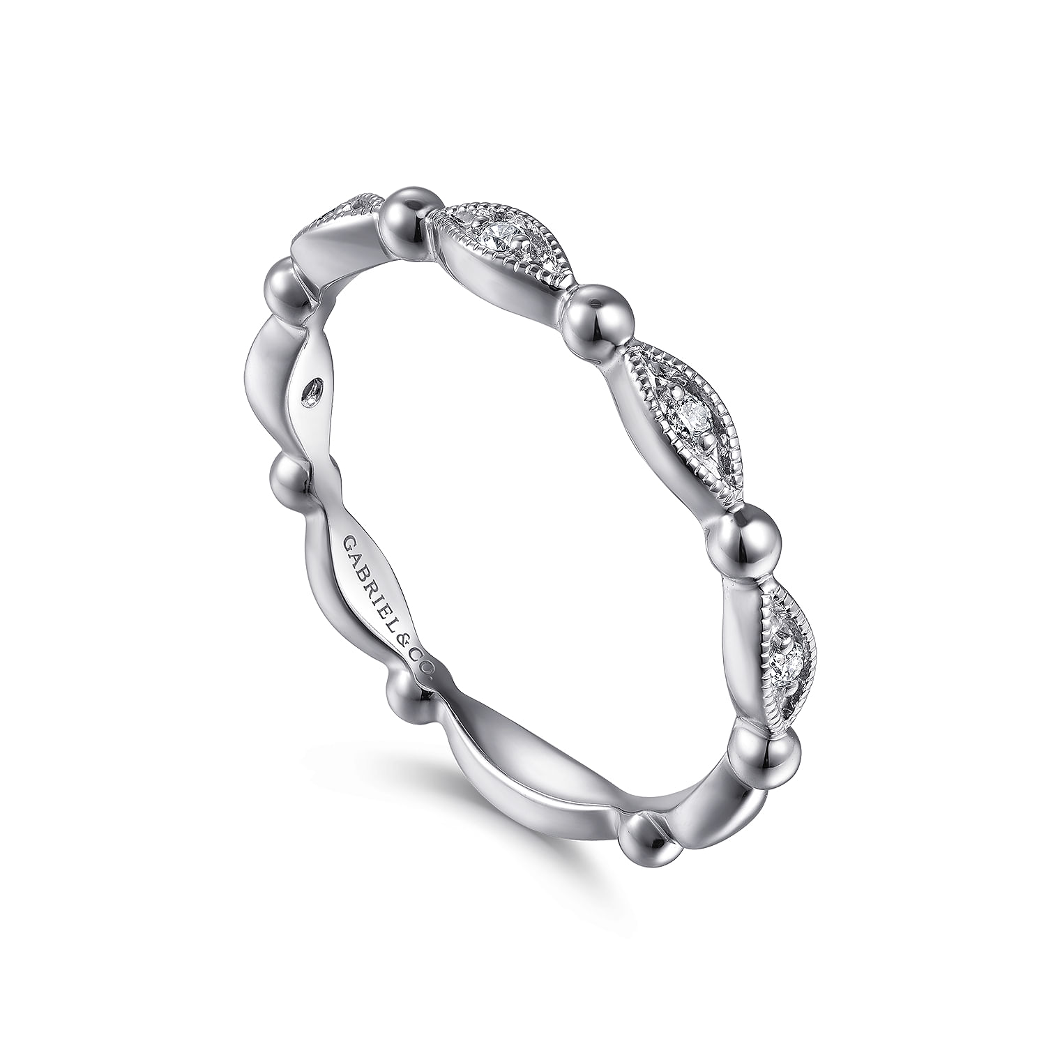 14K White Gold Bujukan Marquise Station Diamond Stackable Ring