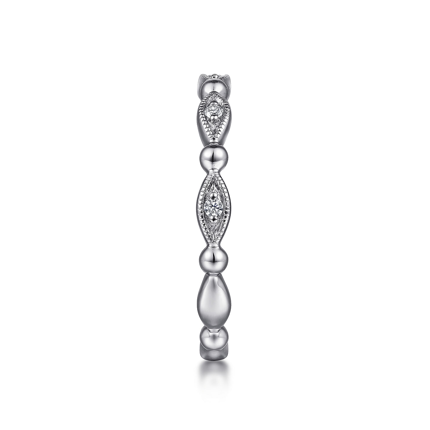 14K White Gold Bujukan Marquise Station Diamond Stackable Ring