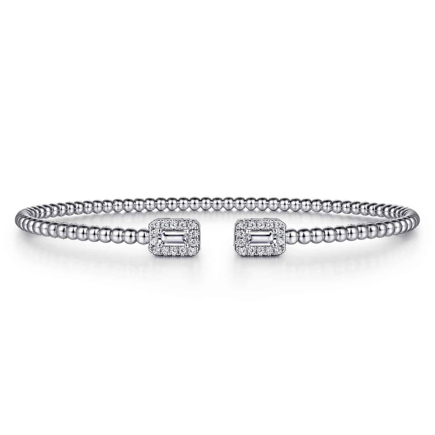 14K White Gold Bujukan Open Cuff Bracelet with Diamond Baguettes - 0.32 ct - Shot 1
