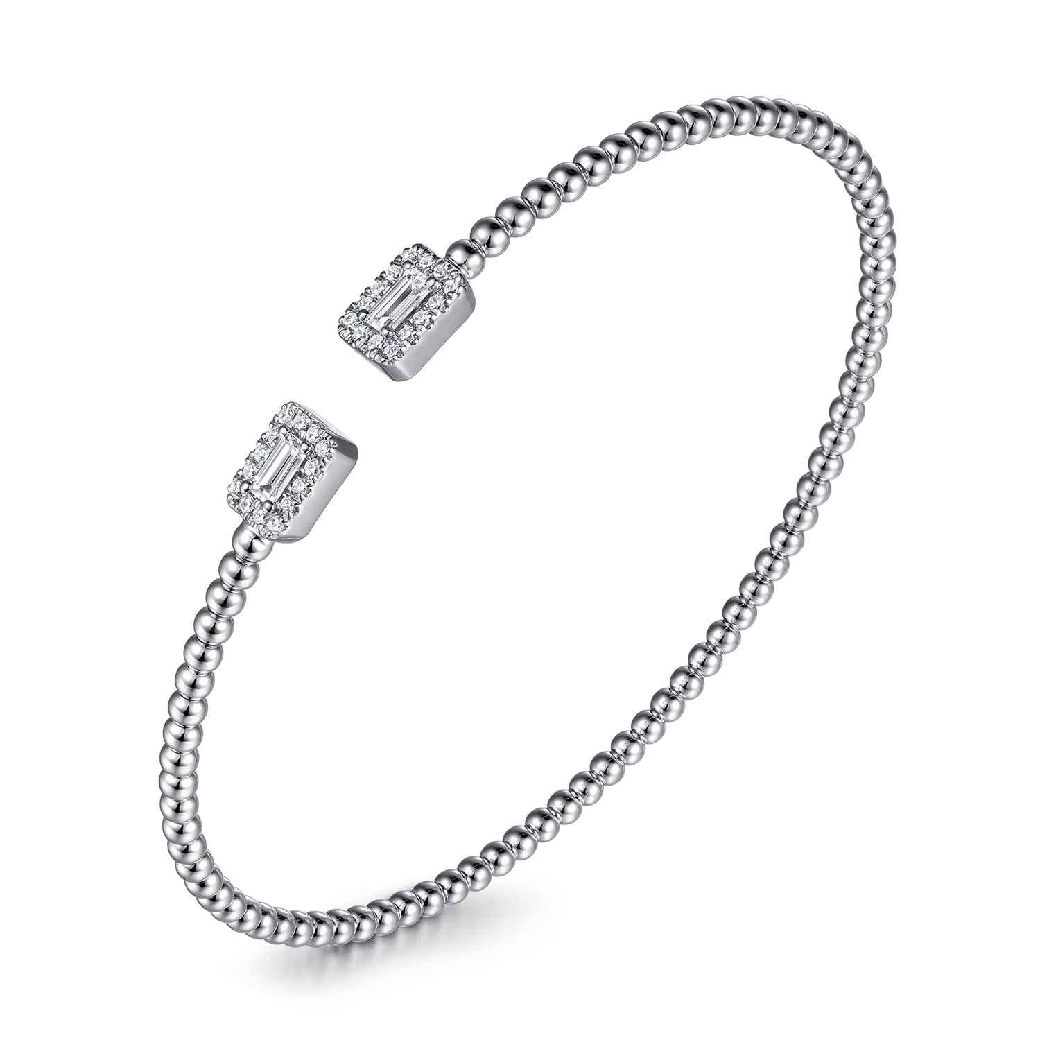 14K White Gold Bujukan Open Cuff Bracelet with Diamond Baguettes - 0.32 ct - Shot 2