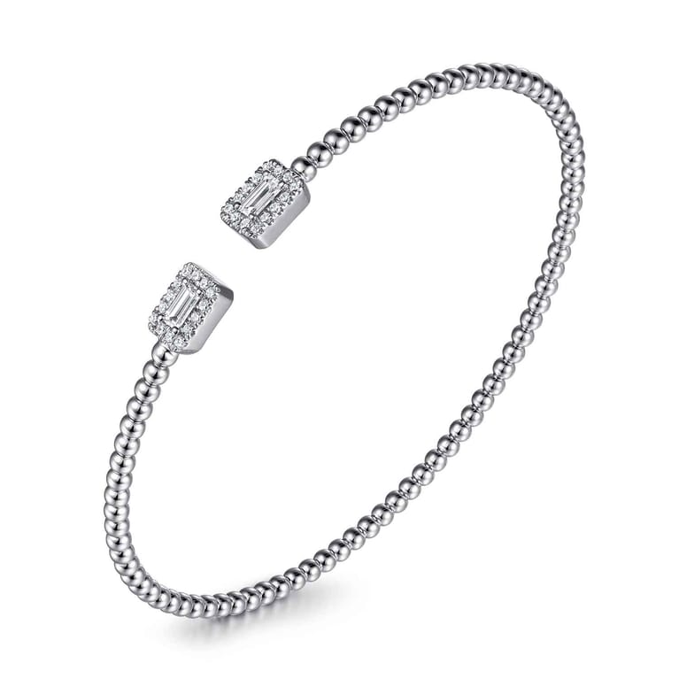 14K White Gold Bujukan Open Cuff Bracelet with Diamond Baguettes - 0.32 ct - Shot 2