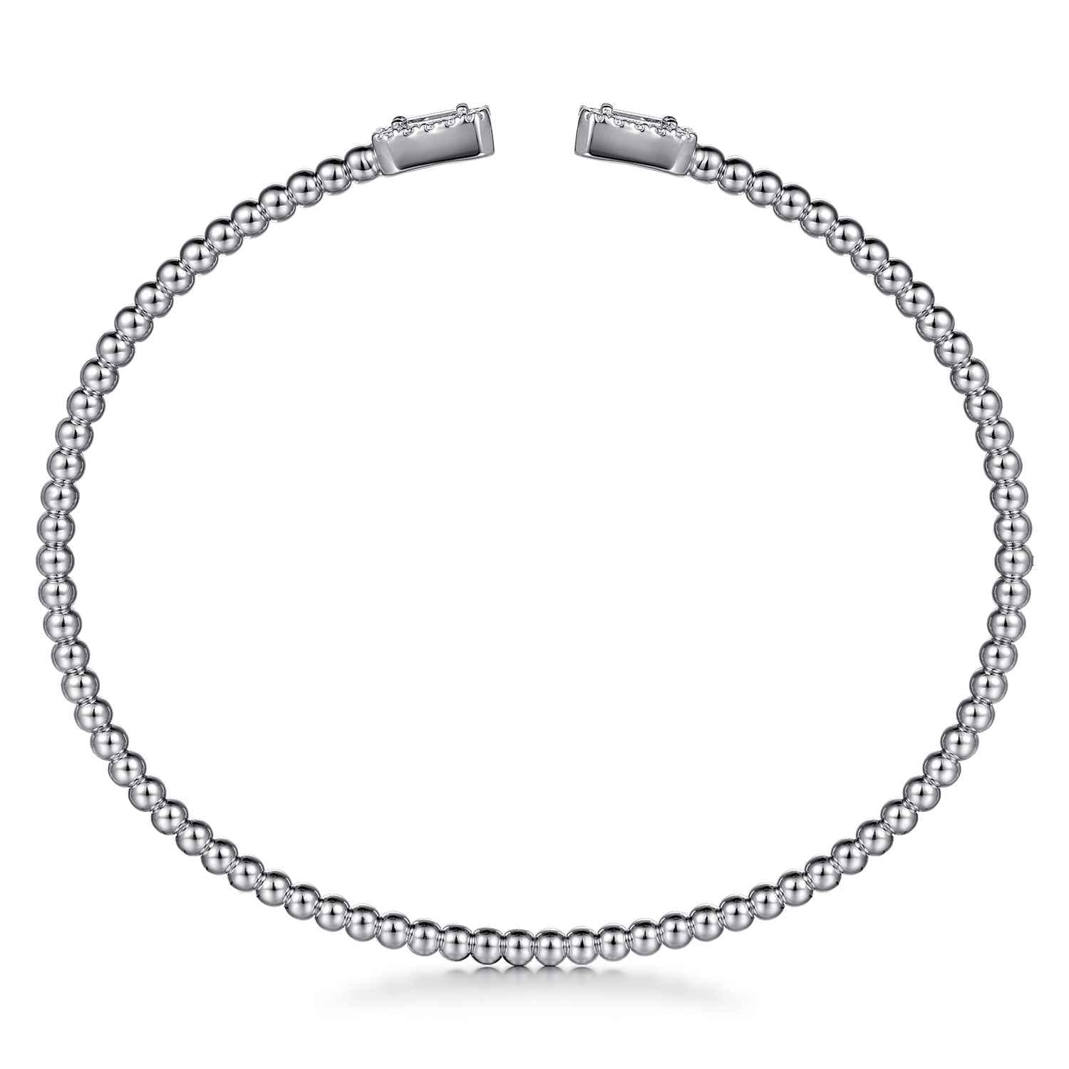 14K White Gold Bujukan Open Cuff Bracelet with Diamond Baguettes - 0.32 ct - Shot 3