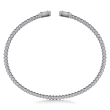 14K White Gold Bujukan Open Cuff Bracelet with Diamond Baguettes