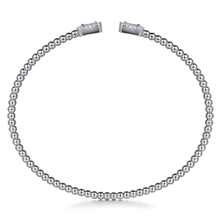14K White Gold Bujukan Open Cuff Bracelet with Diamond Baguettes - 0.32 ct - Shot 3