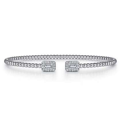 14K White Gold Bujukan Open Cuff Bracelet with Diamond Baguettes