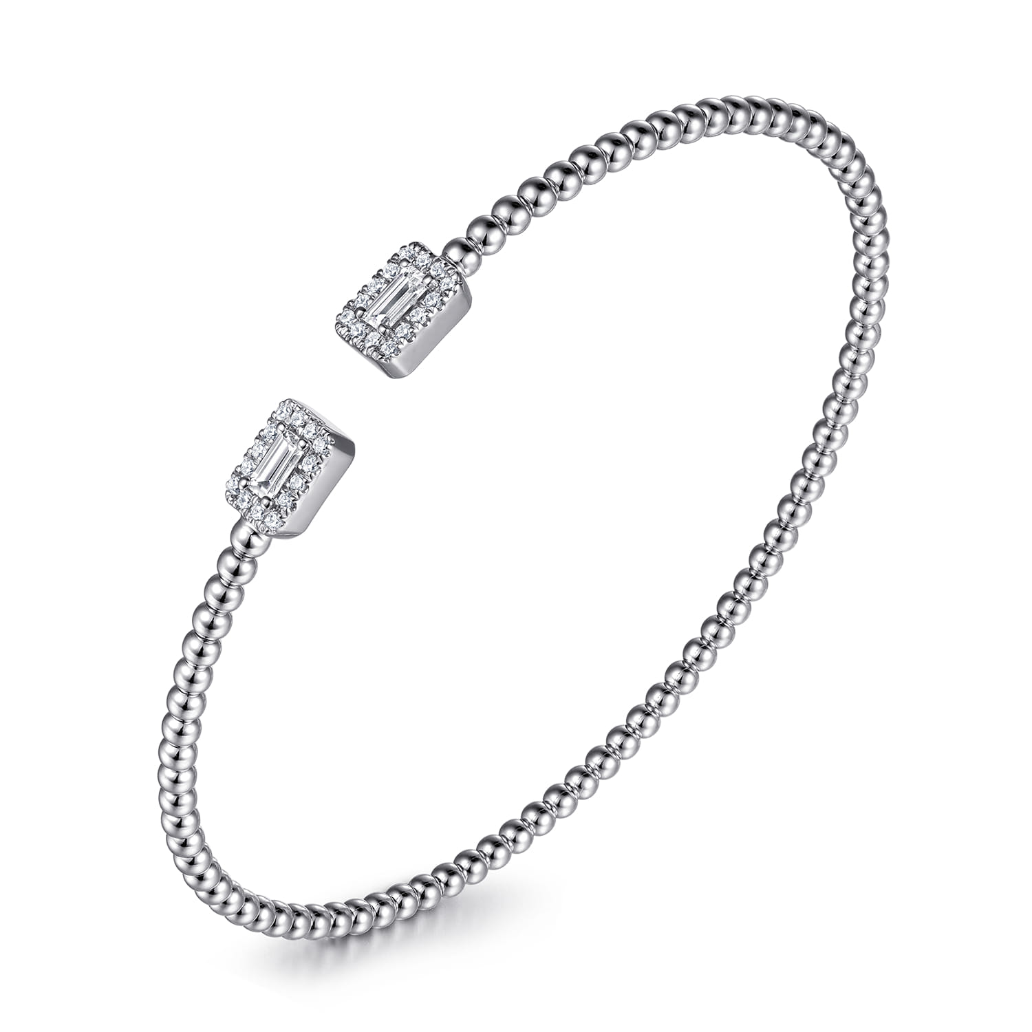 14K White Gold Bujukan Open Cuff Bracelet with Diamond Baguettes - 0.32 ct - Shot 2