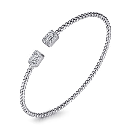 14K White Gold Bujukan Open Cuff Bracelet with Diamond Baguettes