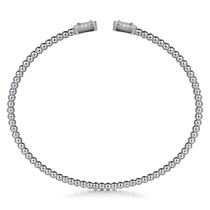 14K White Gold Bujukan Open Cuff Bracelet with Diamond Baguettes